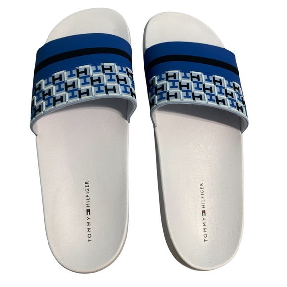 NWOT Tommy Hilfiger Blue Patterned Slides - Picture 7 of 7